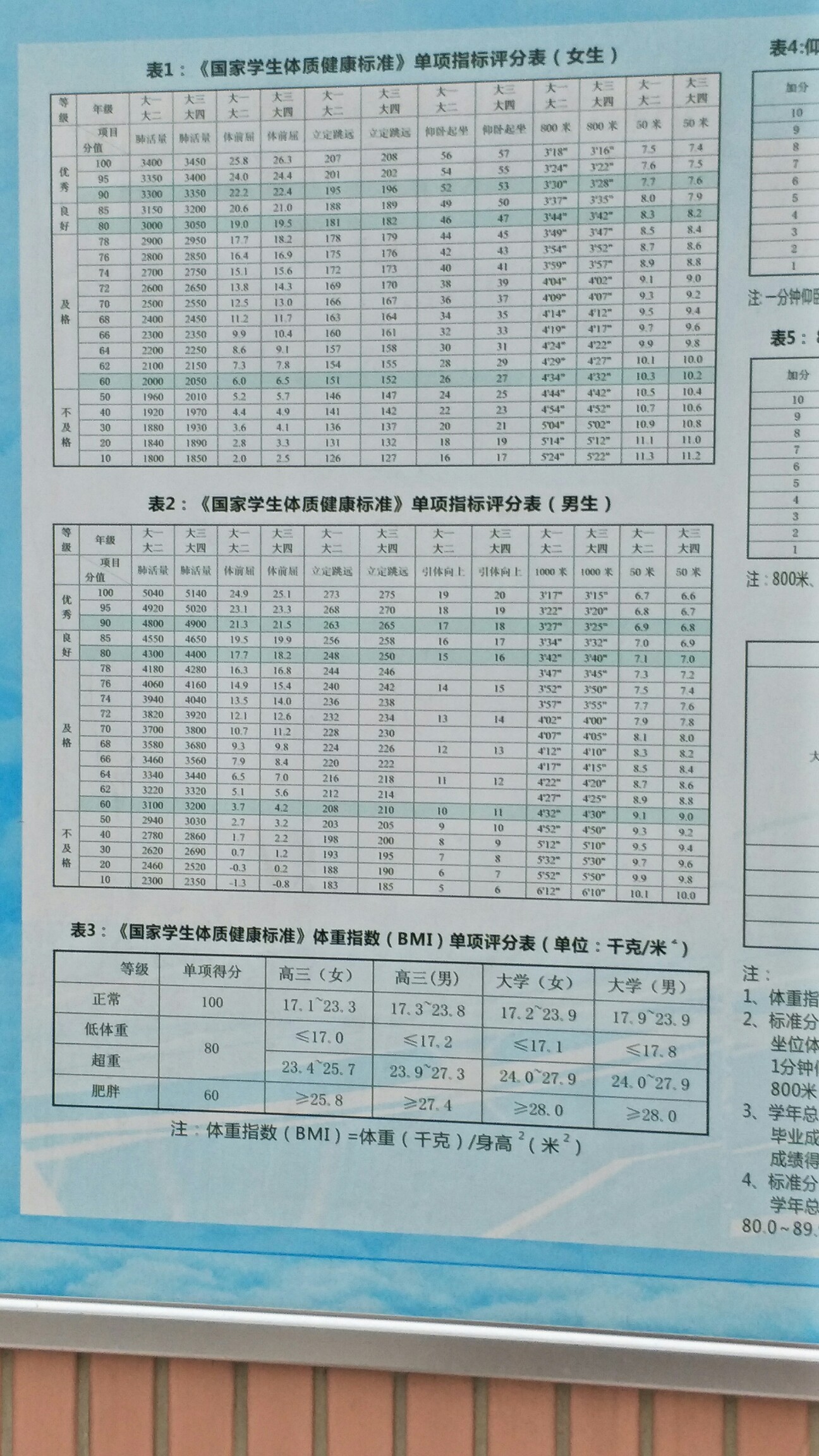 大学生体测标准