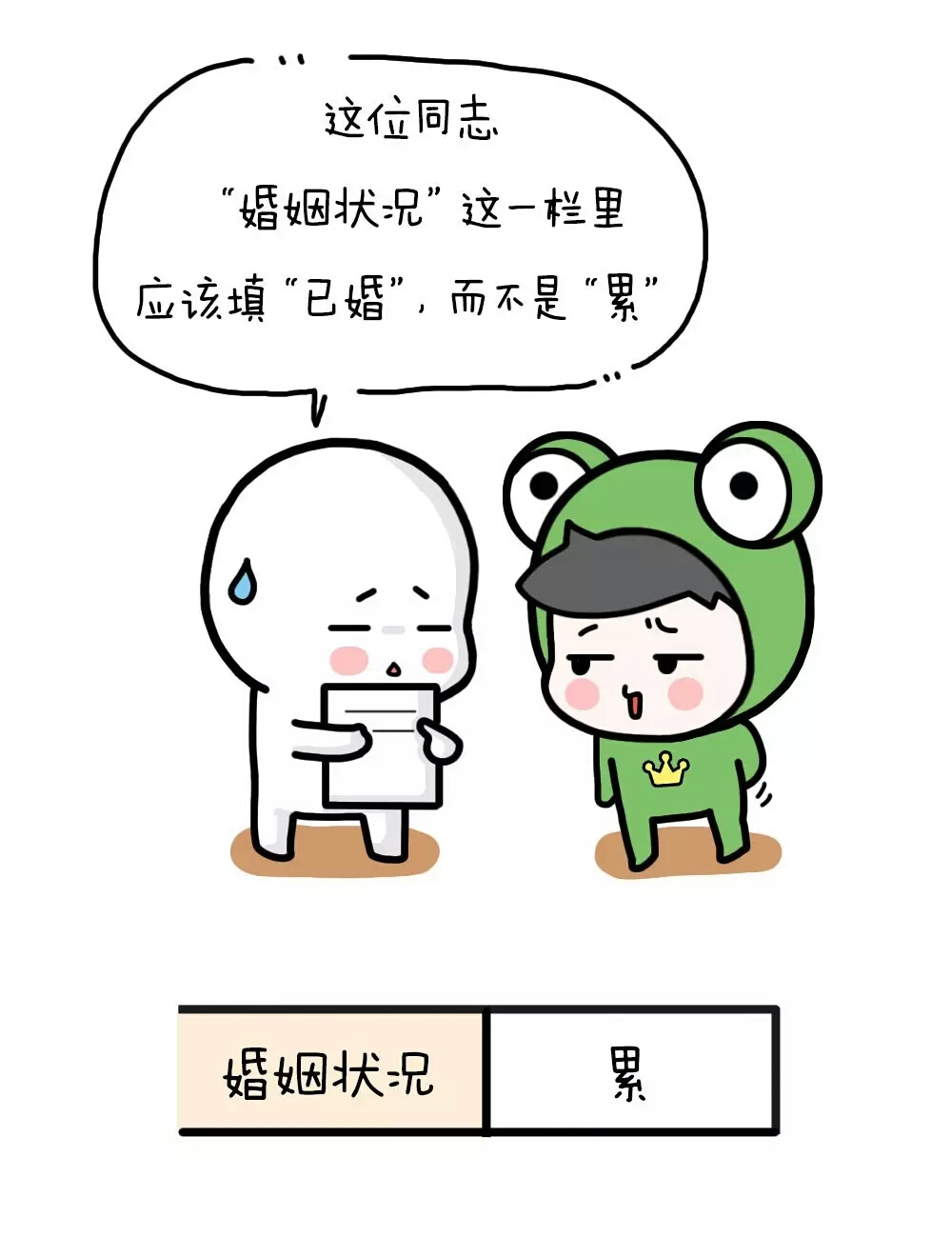 这位同志,"婚姻状况"这一栏应该填"巳婚"而不是"累"