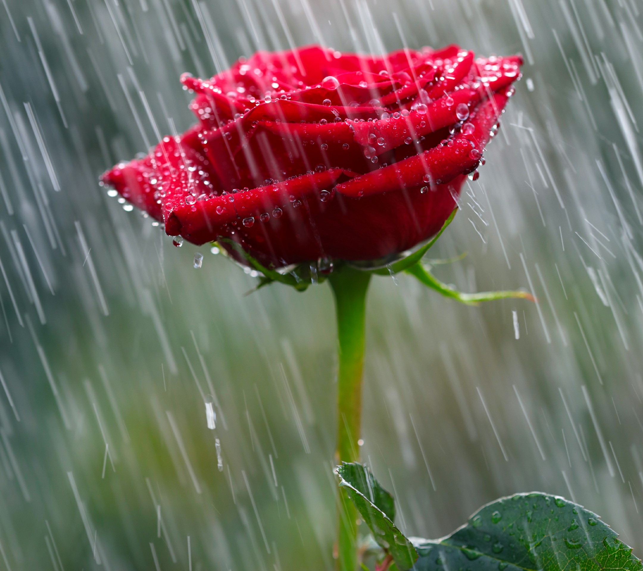雨中坚强的玫瑰就像生活坚强的我
